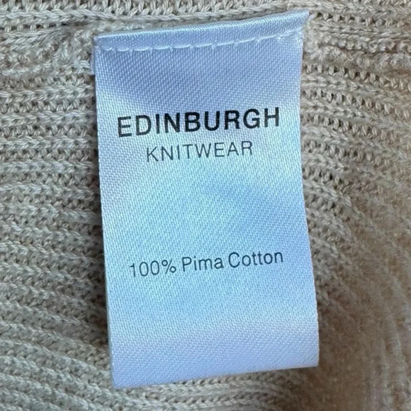 EDINBURGH KNITWEAR | Pima Cotton Fluted Shaker Knit Crew Sweater | Camel Top | L - Picture 3 of 5
